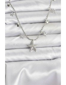 Pirinç Gümüş Renk Zirkon Taşlı Deniz Yıldızı Model Kadın Kolye
