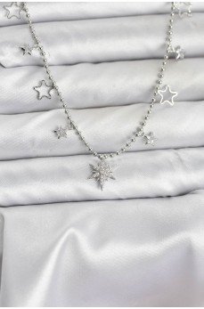 Pirinç Gümüş Renk Zirkon Taşlı Kutup Yıldızı Model Kadın Kolye