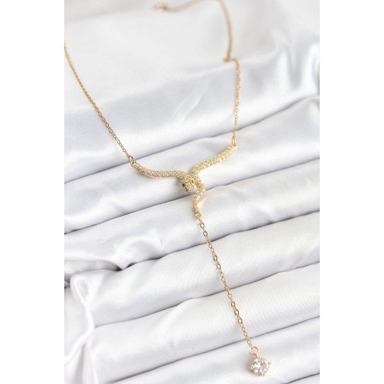 316L Çelik Zincir Gold Renk Yılan Model Y Kolye