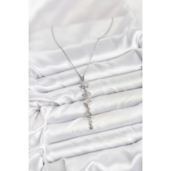 316L Çelik Zincir Gümüş Renk Güneş ve Enerji Model Kadın Y Kolye