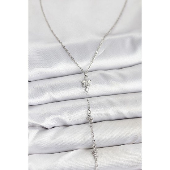 316L Çelik Zincir Gümüş Renkli Yıldız Model Kadın Y Kolye