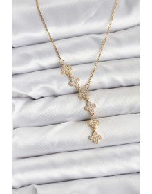 316L Çelik Zincir Gold Renk Yonca Model Kadın Kolye