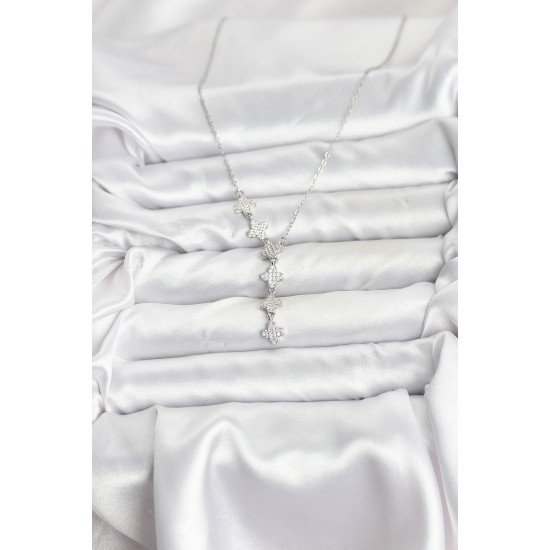 316L Çelik Zincir Gümüş Renk Yonca Model Kadın Kolye