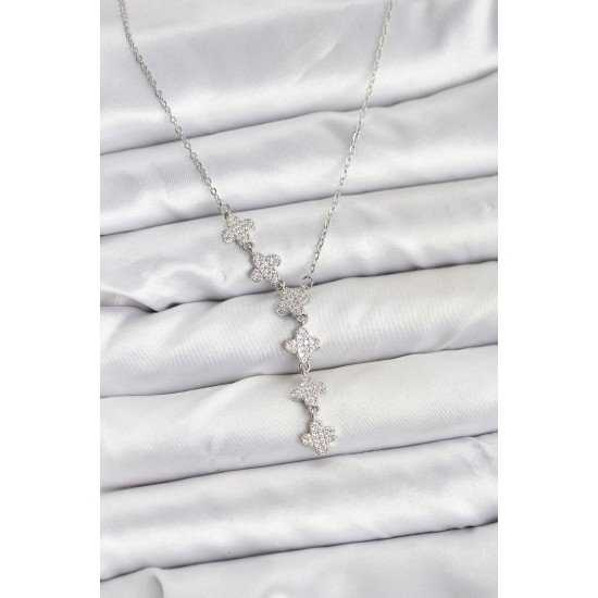 316L Çelik Zincir Gümüş Renk Yonca Model Kadın Kolye