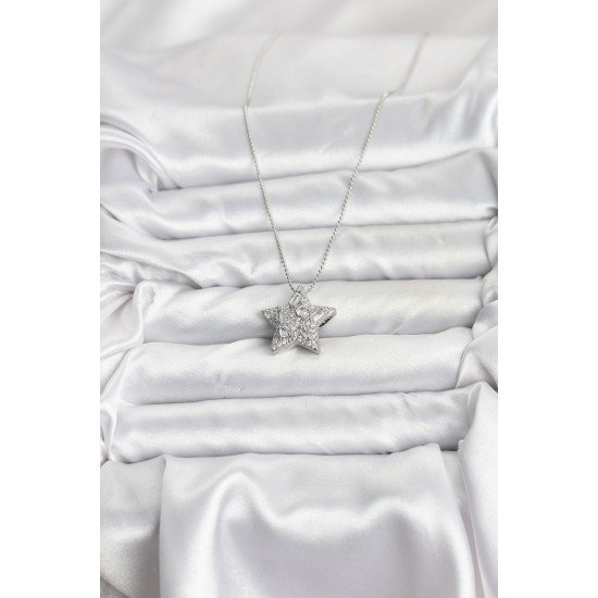 316L Çelik Zincir Gümüş Renk Zincirli Gümüş Yıldız Model Kadın Kolye