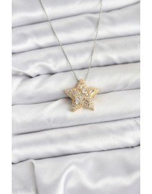 316L Çelik Zincir Gümüş Renk Zincirli Gold Yıldız Model Kadın Kolye