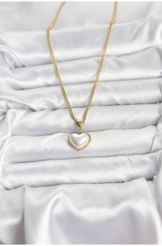 316L Çelik Zincir Gold Renk Bombeli Kalp Model Kadın Kolye