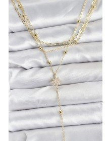 Pirinç Gold Renk Kutup Yıldızı Detaylı 3'lü Kombin Kadın Kolye