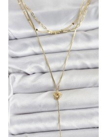 Pirinç Gold Renk Düğüm Model Detaylı 3'lü Kombin Y Kadın Kolye