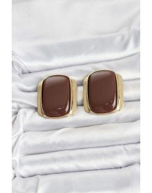 Pirinç Gold Renk Kahverengi Plaka Vintage Kadın Küpe