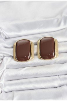 Pirinç Gold Renk Kahverengi Plaka Vintage Kadın Küpe