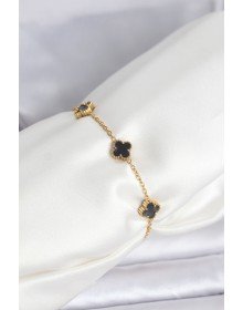 316L Çelik Gold Renk Siyah Baby Boy Yonca Bileklik