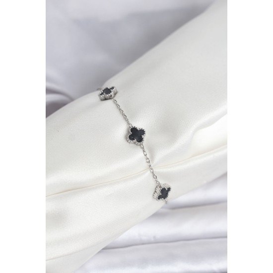 316L Çelik Gümüş Renk Siyah Baby Boy Yonca Bileklik