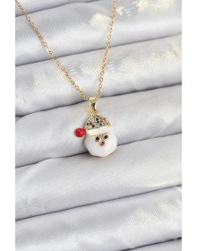 316L Çelik Zincir Gold Renk Şapkalı Kardan Adam Kafası Model Yılbaşı Temalı Kadın Kolye