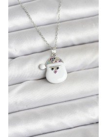 316L Çelik Zincir Gümüş Renk Şapkalı Kardan Adam Kafası Model Yılbaşı Temalı Kadın Kolye