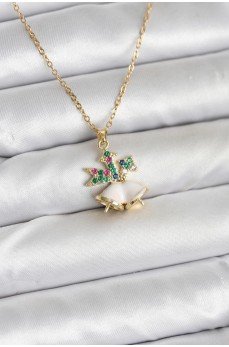 316L Çelik Zincir Gold Renk Chirtsmas Bell Model Yılbaşı Temalı Kadın Kolye