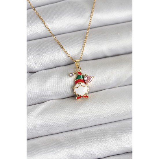 316L Çelik Zincir Gold Renk Yılbaşı Teması Kadın Kolye