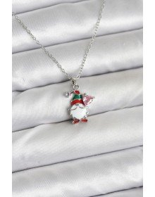 316L Çelik Zincir Gümüş Renk Yılbaşı Teması Kadın Kolye