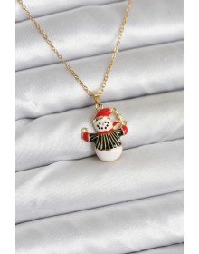 316L Çelik Zincir Gold Renk Kardan Adam Figürlü Yılbaşı Temalı Kadın Kolye