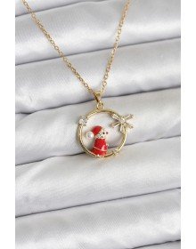 316L Çelik Zincir Gold Zirkon Taşlı Yılbaşı Tema Kadın Kolye