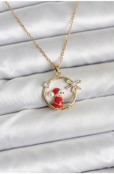 316L Çelik Zincir Gold Zirkon Taşlı Yılbaşı Tema Kadın Kolye