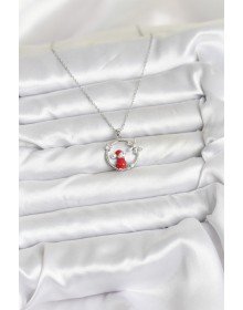 316L Çelik Zincir Gümüş Zirkon Taşlı Yılbaşı Tema Kadın Kolye