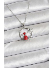 316L Çelik Zincir Gümüş Zirkon Taşlı Yılbaşı Tema Kadın Kolye