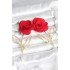 Pirinç Gold Renk Kırmızı Gül Model Kadın Küpe