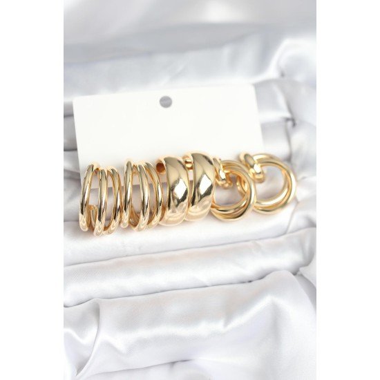 Pirinç Gold Renk 3 Çift Vintage Kadın Küpe Seti Pirinç Gold Renk 3 Çift Vintage Kadın Küpe Seti