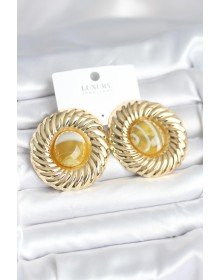 Pirinç Gold Renk Kehribar Boncuklu Vintage Kadın Küpe