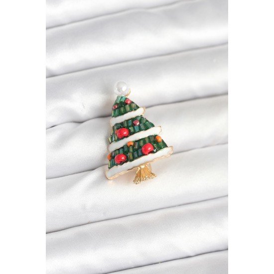 Süslü Çam Ağacı Model Yılbaşı Temalı Broş