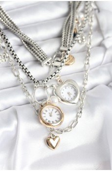 Otantik Gümüş Renk Kadın Kolye Kombini