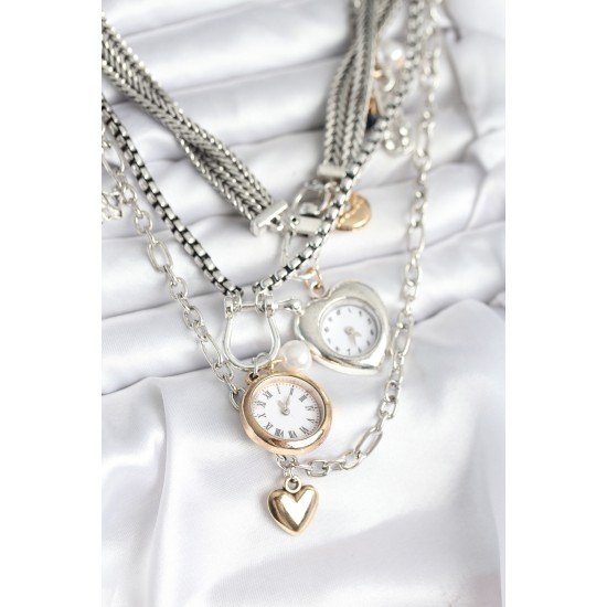 Otantik Gümüş Renk Kadın Kolye Kombini Otantik Gümüş Renk Kadın Kolye Kombini