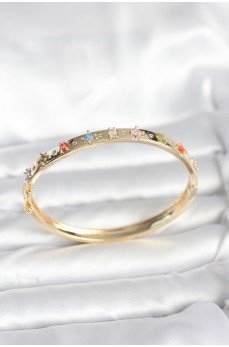 Pirinç Gold Renk Zirkon Taşlı Kelepçe Bileklik