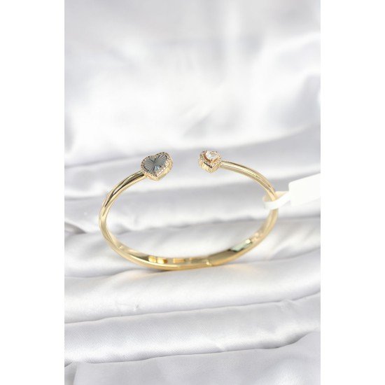 Pirinç Gold Renk Kalpli Model Kadın Kelepçe Bileklik