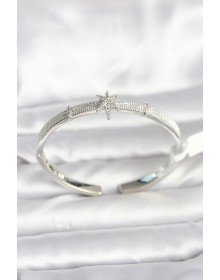 Pirinç Gümüş Renk Kutup Yıldızı Model Kadın Kelepçe Bileklik