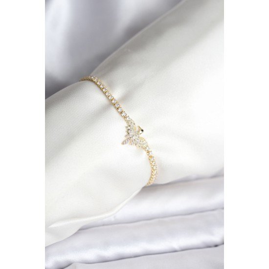 Anka Kuşu Model Zirkon Taşlı Gold Renk Pirinç Su Yolu Kadın Bileklik