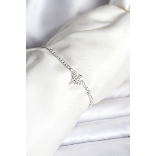 Anka Kuşu Model Zirkon Taşlı Gümüş Renk Pirinç Su Yolu Kadın Bileklik