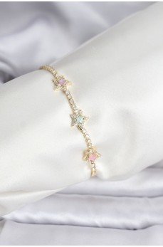 Renkli Yıldız Model Zirkon Taşlı Gold Renk Pirinç Su Yolu Kadın Bileklik Renkli Yıldız Model Zirkon Taşlı Gold Renk Pirinç Su Yolu Kadın Bileklik