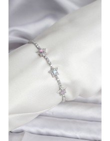 Renkli Yıldız Model Zirkon Taşlı Gümüş Renk Pirinç Su Yolu Kadın Bileklik