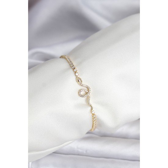 Yılan Model Zirkon Taşlı Gold Renk Pirinç Su Yolu Kadın Bileklik