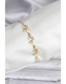 Çiçek Model Zirkon Taşlı Gold Renk Pirinç Su Yolu Kadın Bileklik