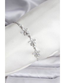 Çiçek Model Zirkon Taşlı Gümüş Renk Pirinç Su Yolu Kadın Bileklik