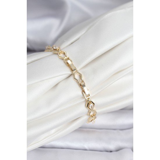 14K Gold Renk Kaplama Baklava Dilim Model Kadın Bileklik 14K Gold Renk Kaplama Baklava Dilim Model Kadın Bileklik