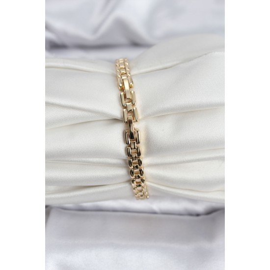 14K Gold Renk Kaplama Zirkon Kare Taşlı CM Kadın Bileklik