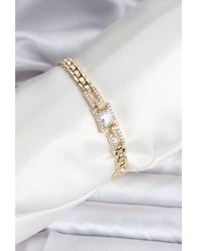 14K Gold Renk Kaplama Zirkon Kare Taşlı CM Kadın Bileklik