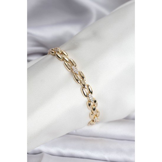 14K Gold Renk Kaplama Zirkon Taşlı Model CM Kadın Bileklik
