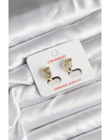 14K Gold Renk Kaplama Yarım Halka Zirkon Taşlı CM Kadın Küpe