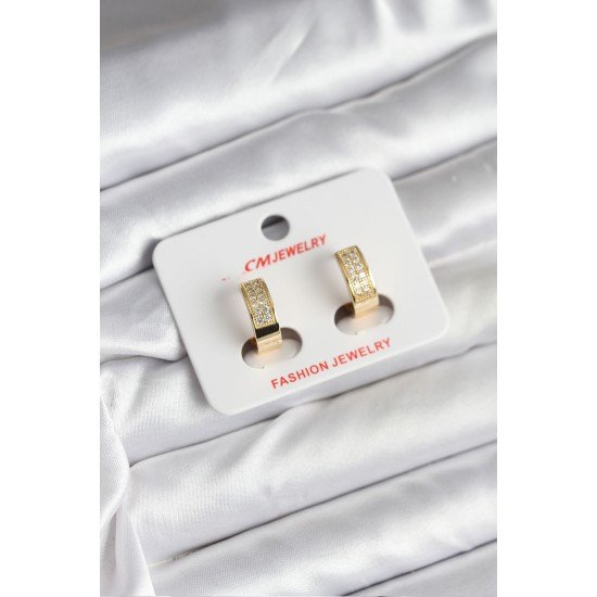 14K Gold Renk Kaplama Zirkon Taşlı Halka CM Kadın Küpe