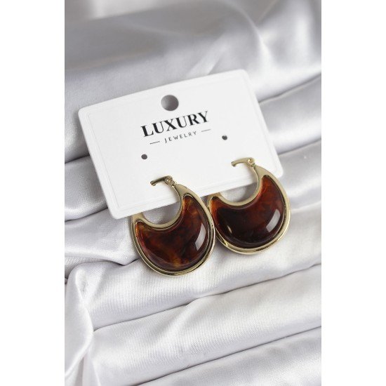 Pirinç Gold Kahverengi Renk Vintage Kadın Küpe